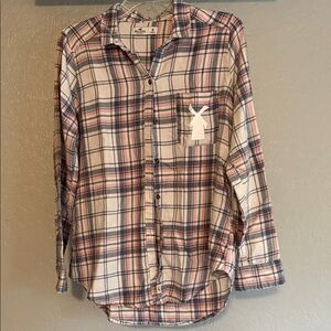 Hollister Multicolor Plaid Flannel Shirt with Dutch Bros Emblem
